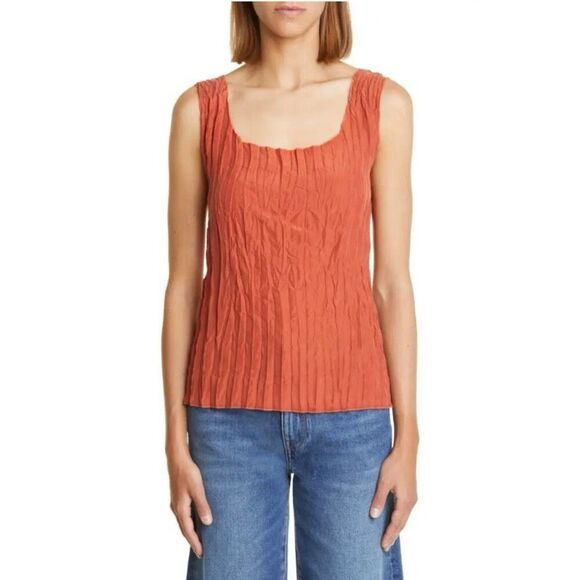 Toteme Rust 100% Silk Crinkle Scoop Neck Camisole NWT Size EU34/Extra Small - Picture 1 of 7